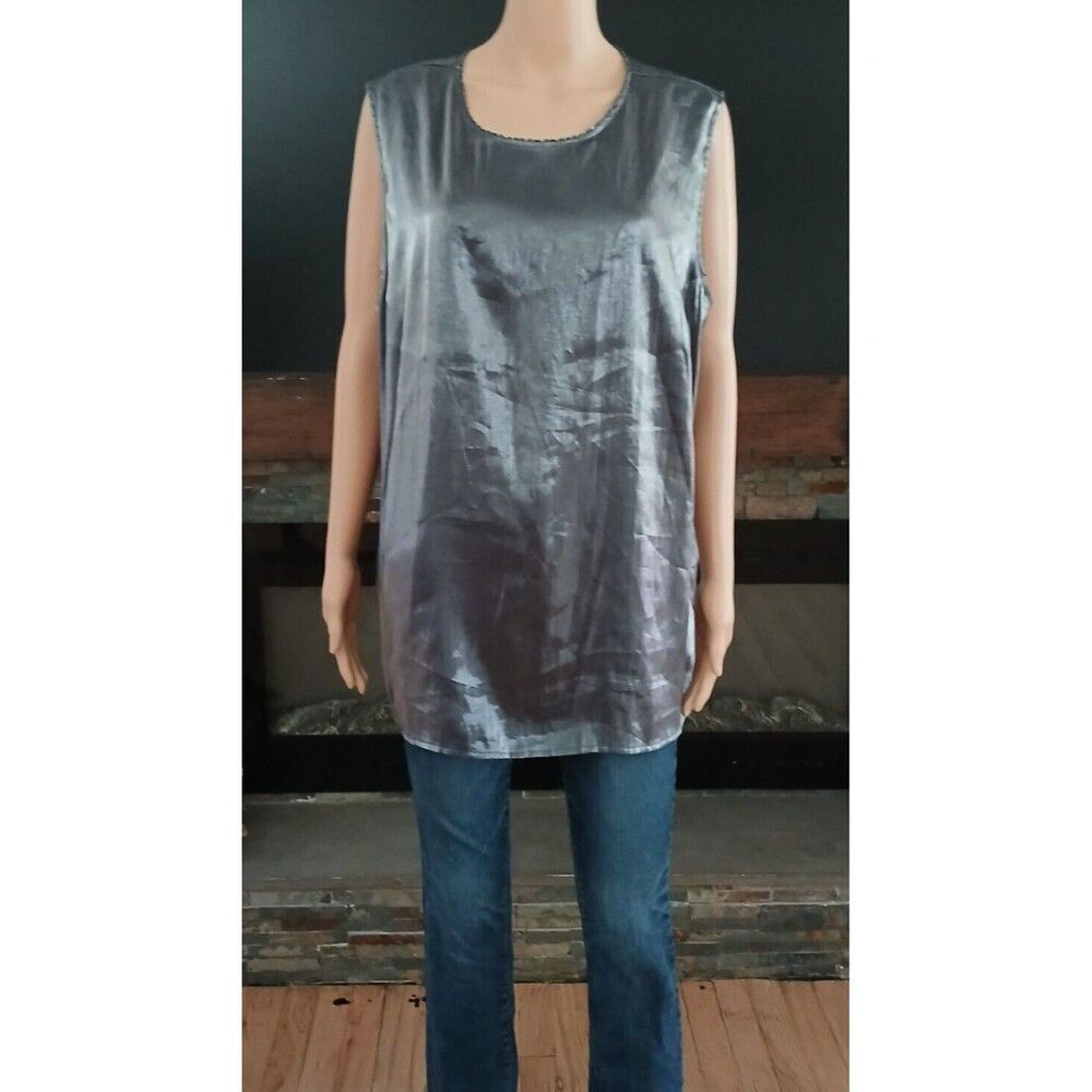 Karen Scott 3X Metallic Gray Shiny Round Neck Sleeveless Lightweight Blouse Top
